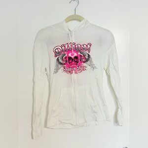 DILLIGAF White Zip Up Hoodie